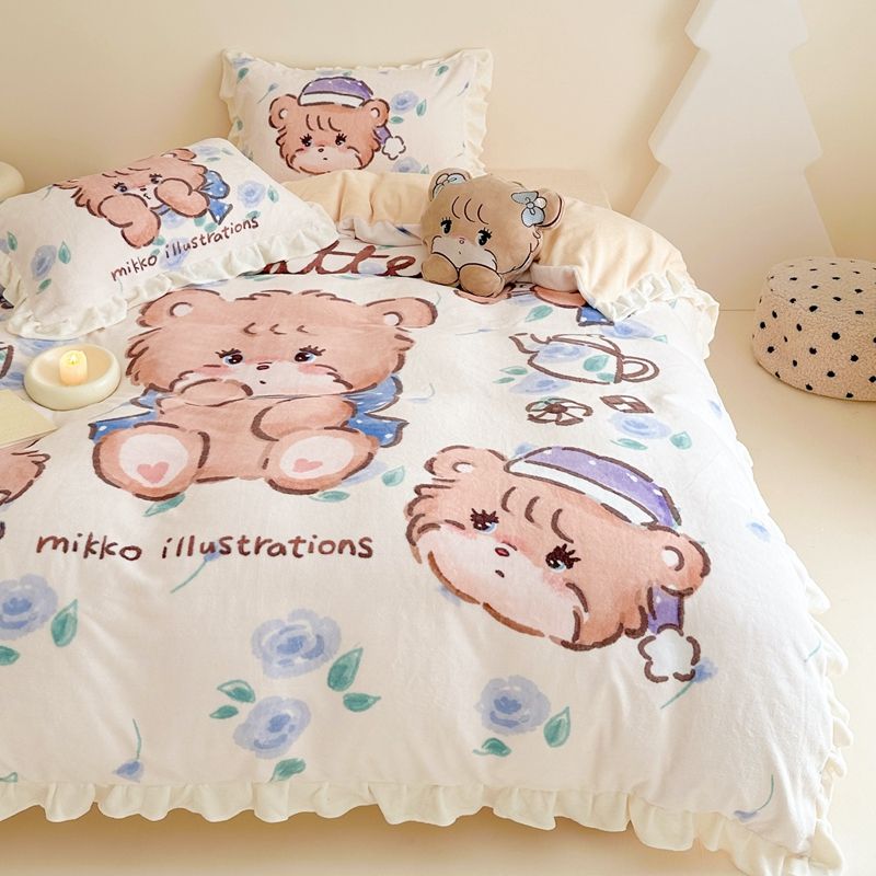 工ガ割-アニメmikko三点セットレース厚手ミルクパイル布団シーツ少女サンゴパイル四点セット冬モデル