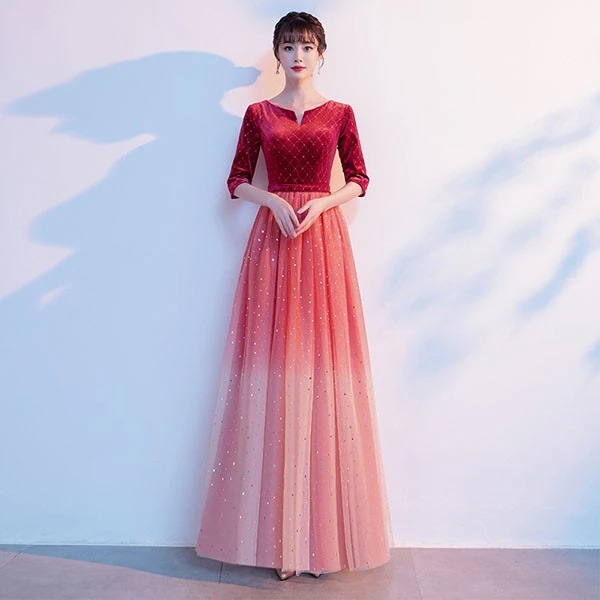 演奏会 結婚式 母親 ドレス ピアノ発表会 黒 袖付き グラデーション ワンピース 半袖 演奏会ドレス 演奏会用ドレス パーティードレス イブニングドレス ロング丈 大きいサイズ 小さいサイズ フォー
