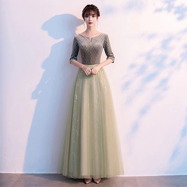 演奏会 結婚式 母親 ドレス ピアノ発表会 黒 袖付き グラデーション ワンピース 半袖 演奏会ドレス 演奏会用ドレス パーティードレス イブニングドレス ロング丈 大きいサイズ 小さいサイズ フォー
