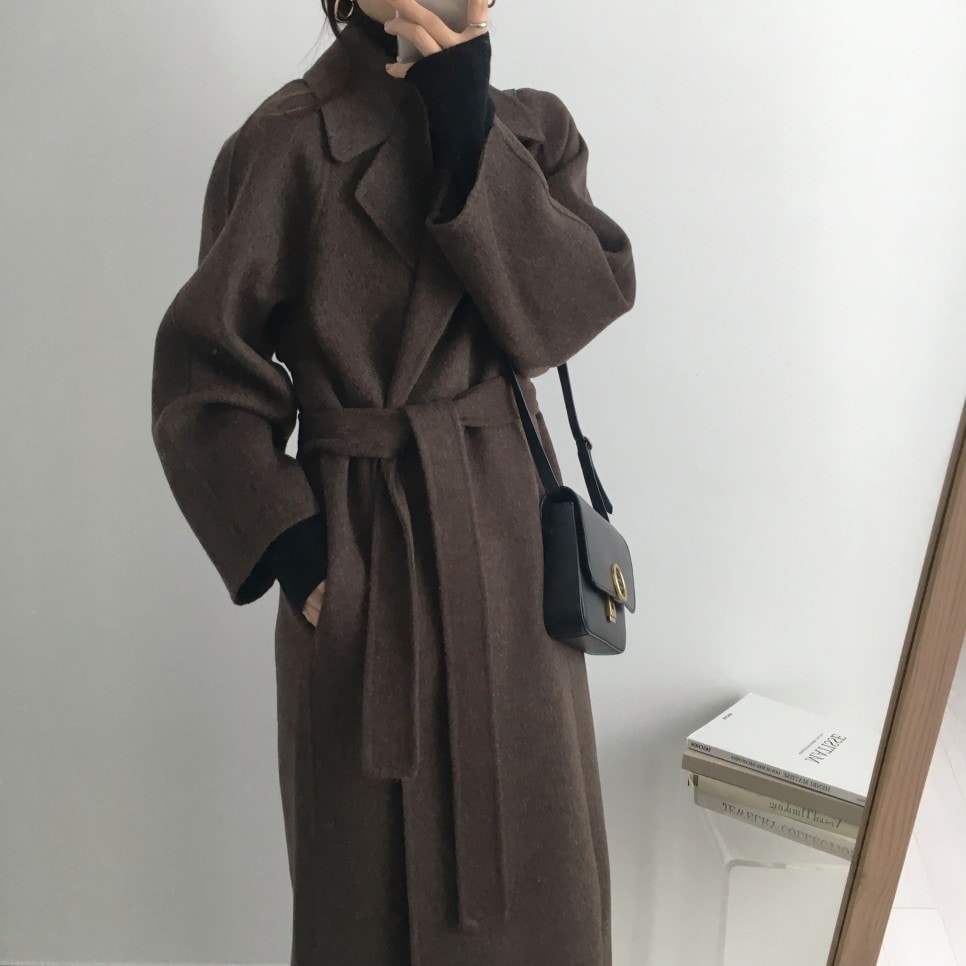 秋冬定番 アウター ベルト付き フリース　調整可能 体型カバー ロングチェスターコート 厚い 韓国 ファッション パーカー ノーカラージャケット レディース ロング 通勤 通学 冷房対策 カジュアル