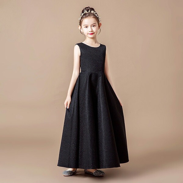 ピアノ発表会 ドレス 中学生 ワンピース ジュニアドレス 七五三 子供ドレス ブラック 黒 ロング丈 キッズドレス お姫様 着やせ バイオリン 160 袖なし フォーマル用 ノースリーブ ピアノコンク