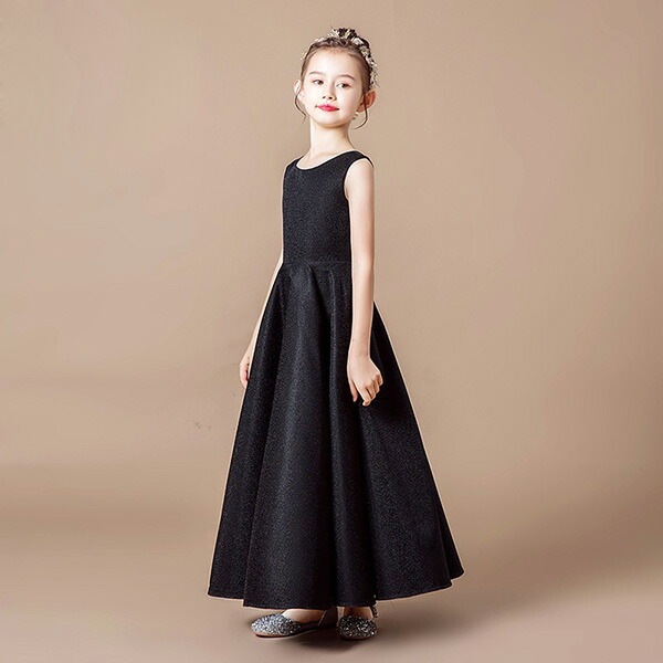 ピアノ発表会 ドレス 中学生 ワンピース ジュニアドレス 七五三 子供ドレス ブラック 黒 ロング丈 キッズドレス お姫様 着やせ バイオリン 160 袖なし フォーマル用 ノースリーブ ピアノコンク