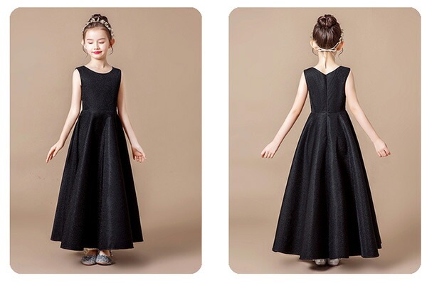 ピアノ発表会 ドレス 中学生 ワンピース ジュニアドレス 七五三 子供ドレス ブラック 黒 ロング丈 キッズドレス お姫様 着やせ バイオリン 160 袖なし フォーマル用 ノースリーブ ピアノコンク