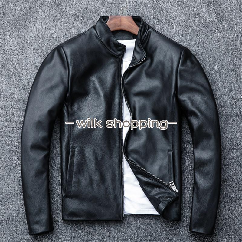 レザージャケット メンズ ライダースジャケット 本革 牛革 革ジャン スタンドカラー シンプル 柔らかい 肌触りいい 着痩せ おしゃれ 感