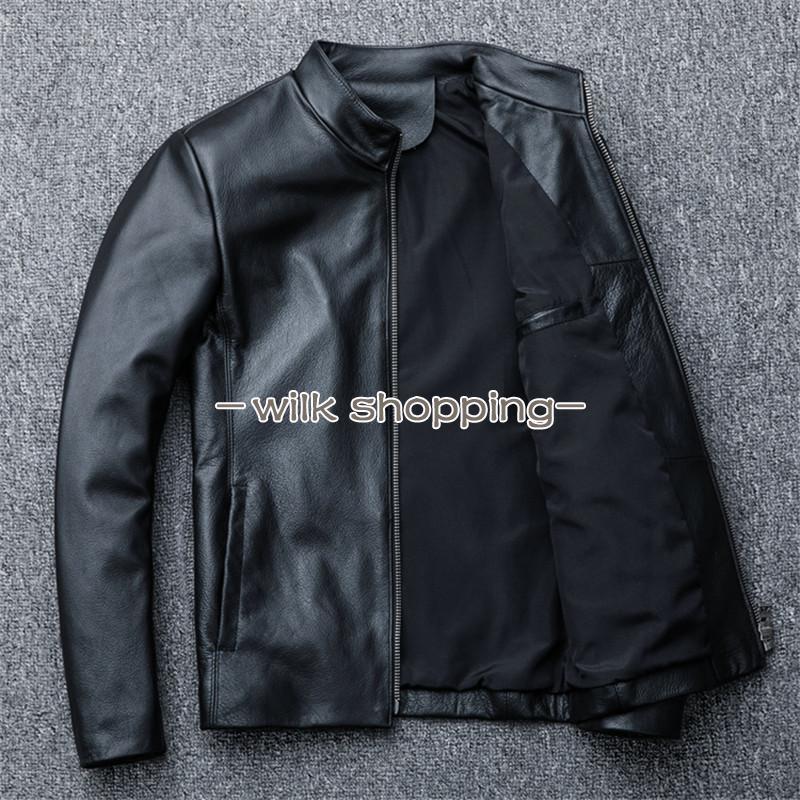 レザージャケット メンズ ライダースジャケット 本革 牛革 革ジャン スタンドカラー シンプル 柔らかい 肌触りいい 着痩せ おしゃれ 感