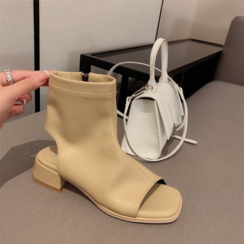 レディース ショートブーツ サイドジップ オープントゥ 3.5cmヒール 太ヒール スクエアトゥ カジュアル 大人 流行り 上品 きれいめ シンプル クラシック エレガント 個性的 涼し気 lsho0 レディース ショートブーツ サイドジップ オープントゥ 3.5cmヒール 太ヒール スクエアトゥ カジュアル 大人 流行り 上品 きれいめ シンプル クラシック エレガント 個性的 涼し気 lsho0