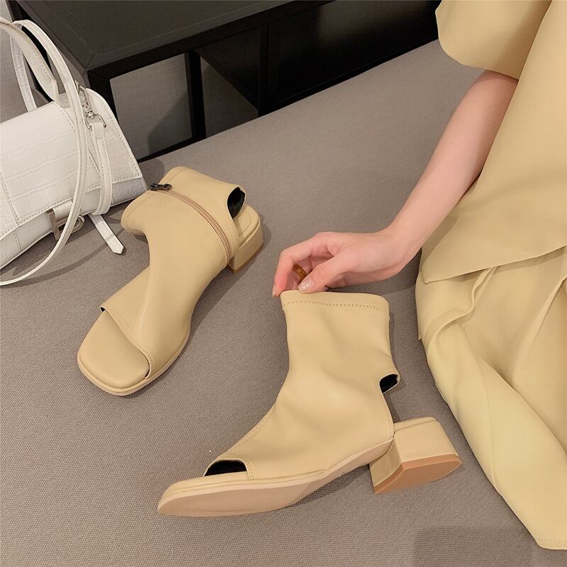 レディース ショートブーツ サイドジップ オープントゥ 3.5cmヒール 太ヒール スクエアトゥ カジュアル 大人 流行り 上品 きれいめ シンプル クラシック エレガント 個性的 涼し気 lsho0 レディース ショートブーツ サイドジップ オープントゥ 3.5cmヒール 太ヒール スクエアトゥ カジュアル 大人 流行り 上品 きれいめ シンプル クラシック エレガント 個性的 涼し気 lsho0