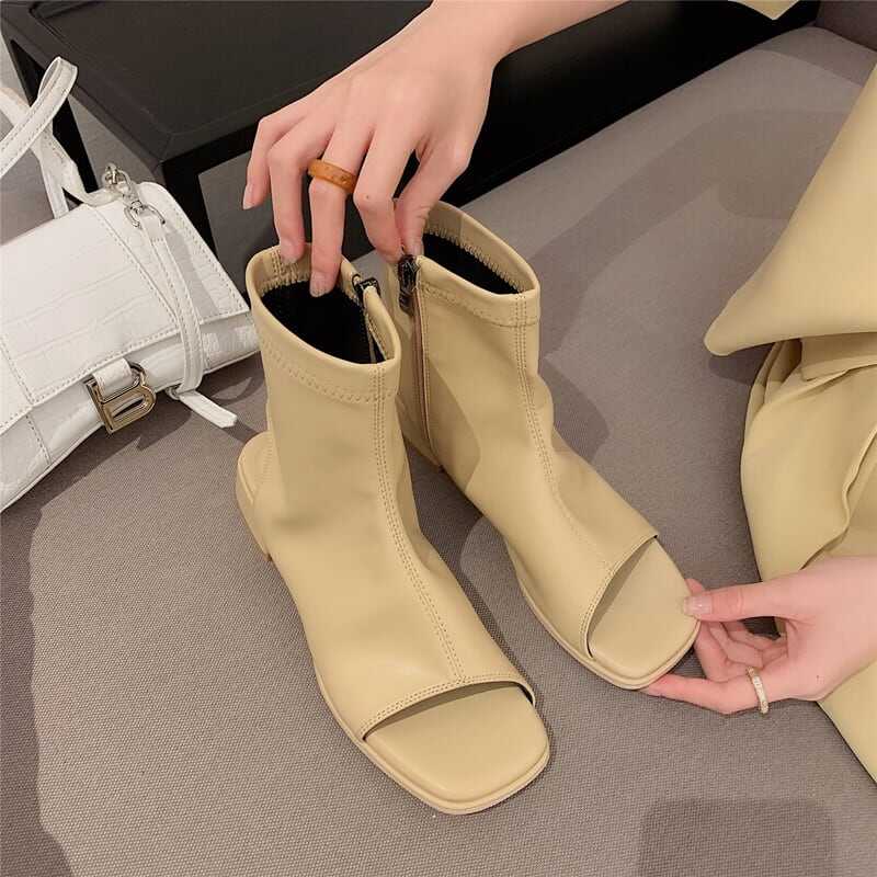 レディース ショートブーツ サイドジップ オープントゥ 3.5cmヒール 太ヒール スクエアトゥ カジュアル 大人 流行り 上品 きれいめ シンプル クラシック エレガント 個性的 涼し気 lsho0 レディース ショートブーツ サイドジップ オープントゥ 3.5cmヒール 太ヒール スクエアトゥ カジュアル 大人 流行り 上品 きれいめ シンプル クラシック エレガント 個性的 涼し気 lsho0