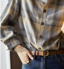 チェック柄長袖シャツ トップス シャツ ブラウス ロング丈 長袖 襟付き ストレート ポケット
