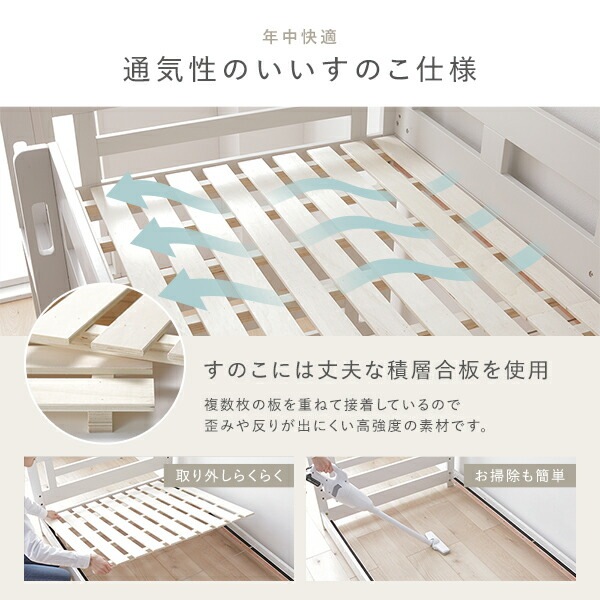 2段 ベッド ショート丈セミシングル 国産薄型ポケットコイルマットレス付き ホワイト 連結&分割可 ベッドフレーム 組立品 2段 ベッド ショート丈セミシングル 国産薄型ポケットコイルマットレス付き ホワイト 連結&分割可 ベッドフレーム 組立品