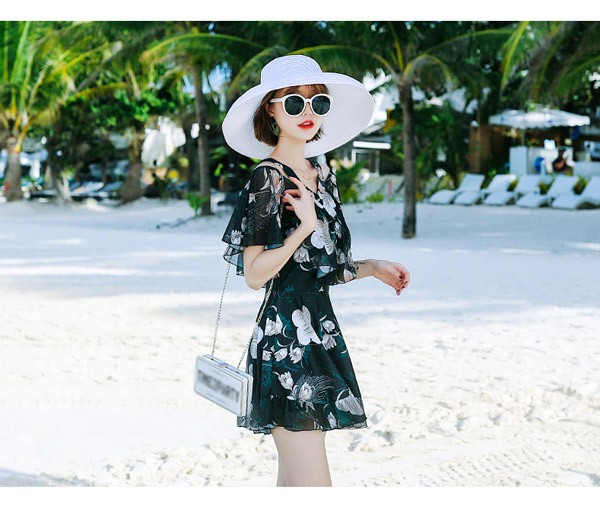 ワンピース水着 セクシー レディース 水着 半袖 体型カバー 2点セット 可愛い 痩せ見え リゾート 温泉 ビーチ プール 海 水泳 花柄 セパレート オトナ女子 かわいい おしゃれ