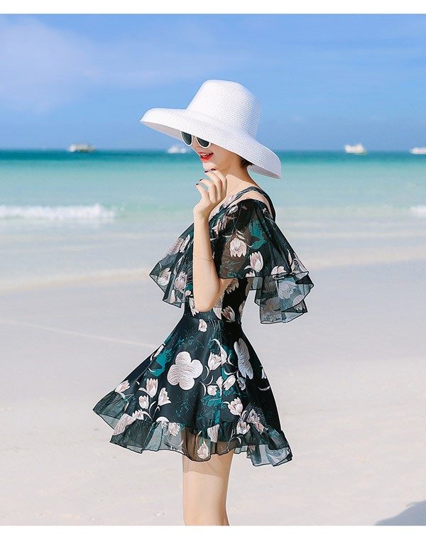 ワンピース水着 セクシー レディース 水着 半袖 体型カバー 2点セット 可愛い 痩せ見え リゾート 温泉 ビーチ プール 海 水泳 花柄 セパレート オトナ女子 かわいい おしゃれ