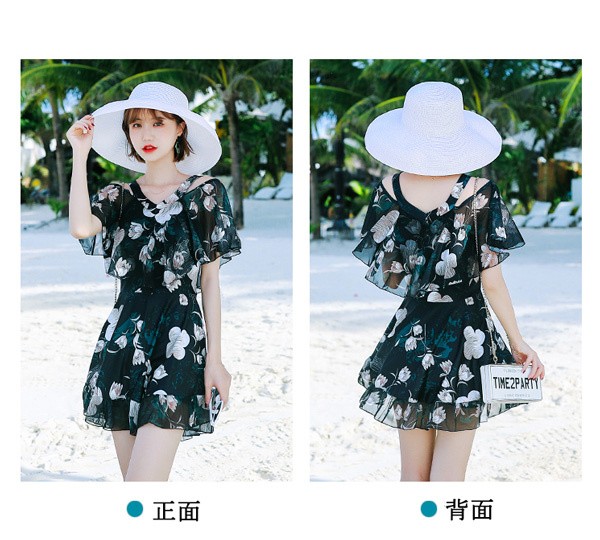 ワンピース水着 セクシー レディース 水着 半袖 体型カバー 2点セット 可愛い 痩せ見え リゾート 温泉 ビーチ プール 海 水泳 花柄 セパレート オトナ女子 かわいい おしゃれ