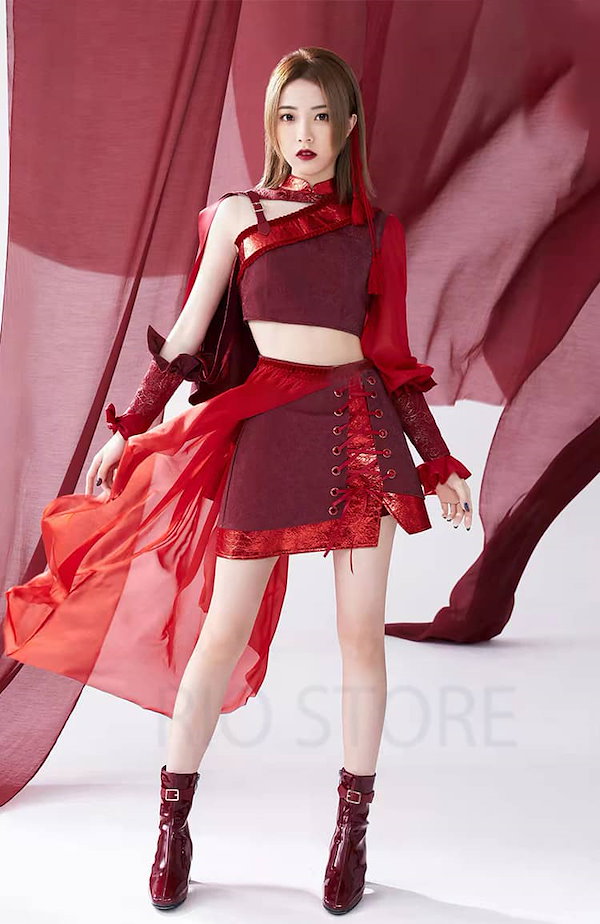 Qoo10] 【即納】赤 ダンス衣装 セットアップ 大