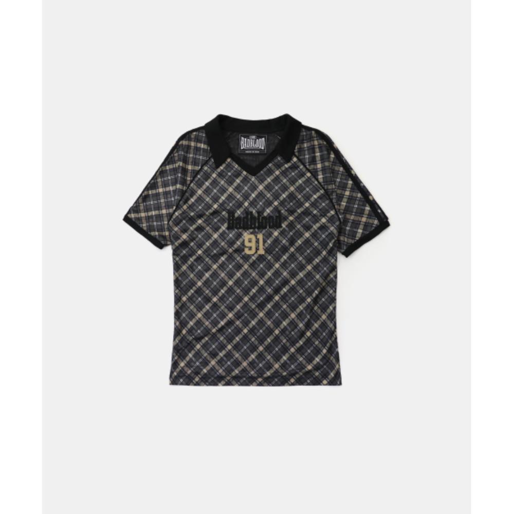 BADBLOOD Vintage Club V-Neck Check T-Shirt Black w-tee25 BADBLOOD Vintage Club V-Neck Check T-Shirt Black w-tee25