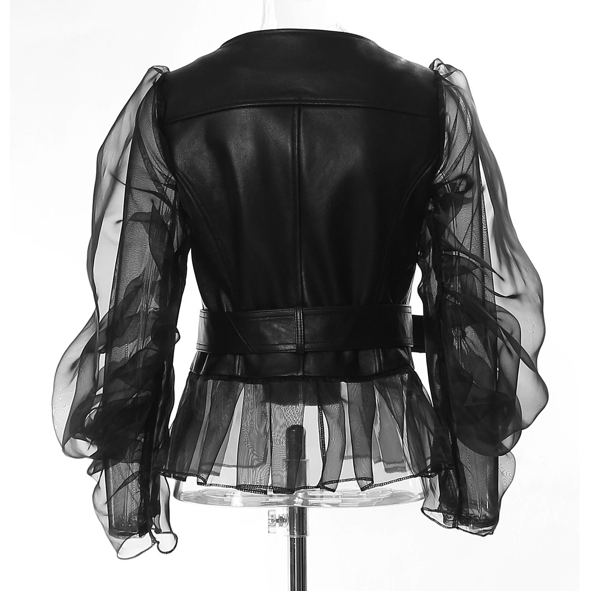 Hot!!!【Europe Style.OF】 チュール袖 ライダース ジャケット おしゃれ レディース アウター レザージャケット