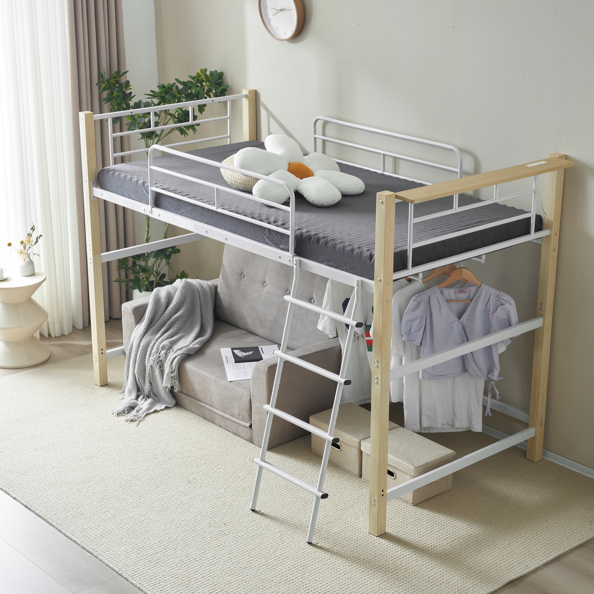 【国内発送&送·料·無·料】【高さ140cm】ロフトベッド パイプベッド シングル 耐荷重150kg システムベッド ロータイプ ミドルタイプ 棚 収納 北欧風 大人 一人暮らし ハンガーポール4本付