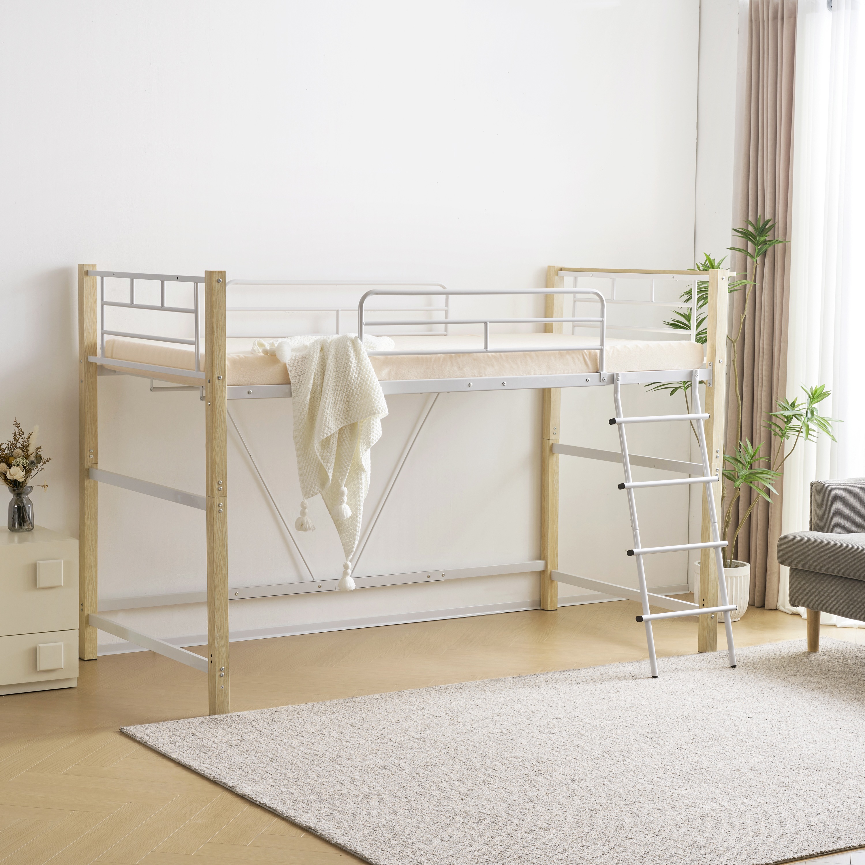 【国内発送&送·料·無·料】【高さ140cm】ロフトベッド パイプベッド シングル 耐荷重150kg システムベッド ロータイプ ミドルタイプ 棚 収納 北欧風 大人 一人暮らし ハンガーポール4本付