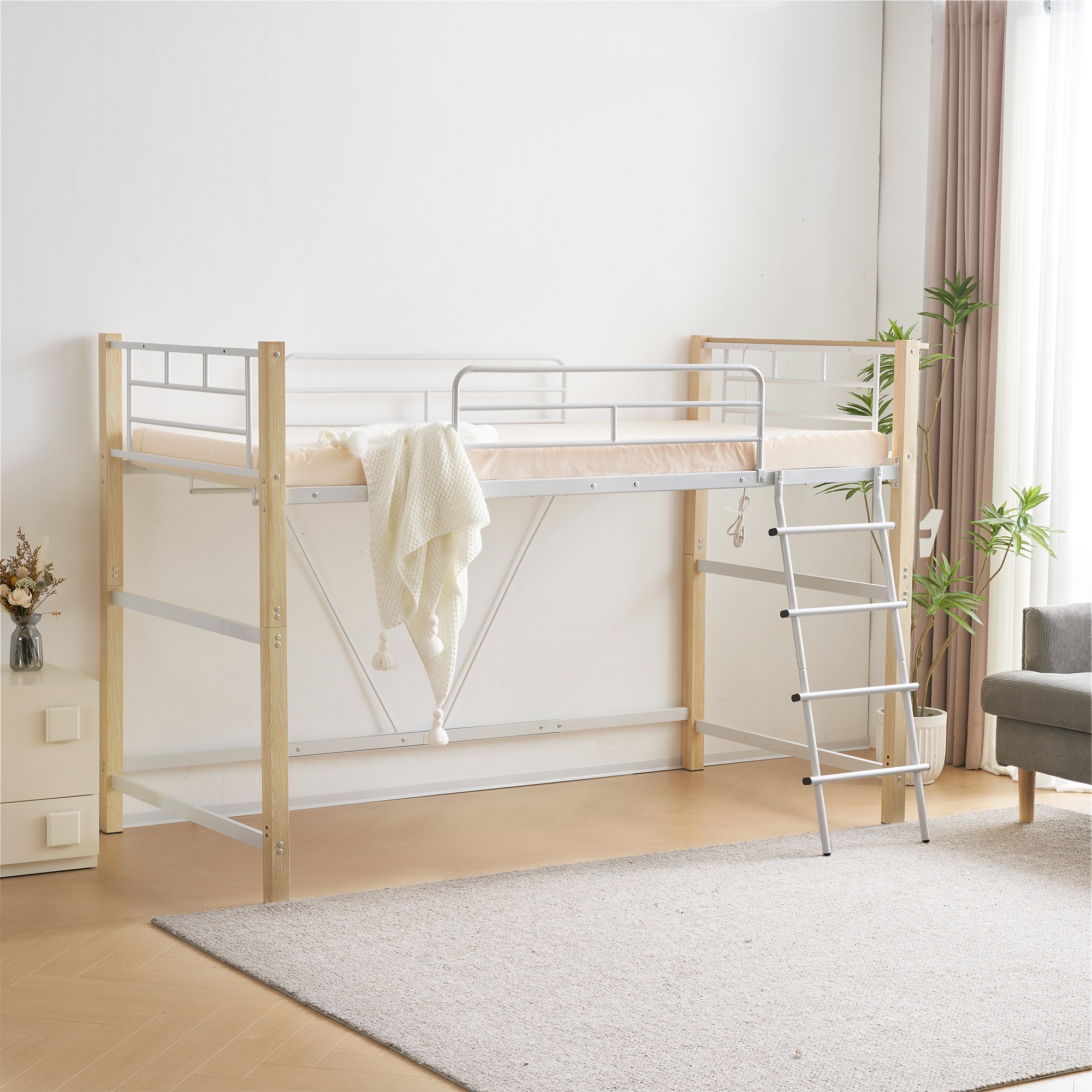 【国内発送&送·料·無·料】【高さ140cm】ロフトベッド パイプベッド シングル 耐荷重150kg システムベッド ロータイプ ミドルタイプ 棚 収納 北欧風 大人 一人暮らし ハンガーポール4本付