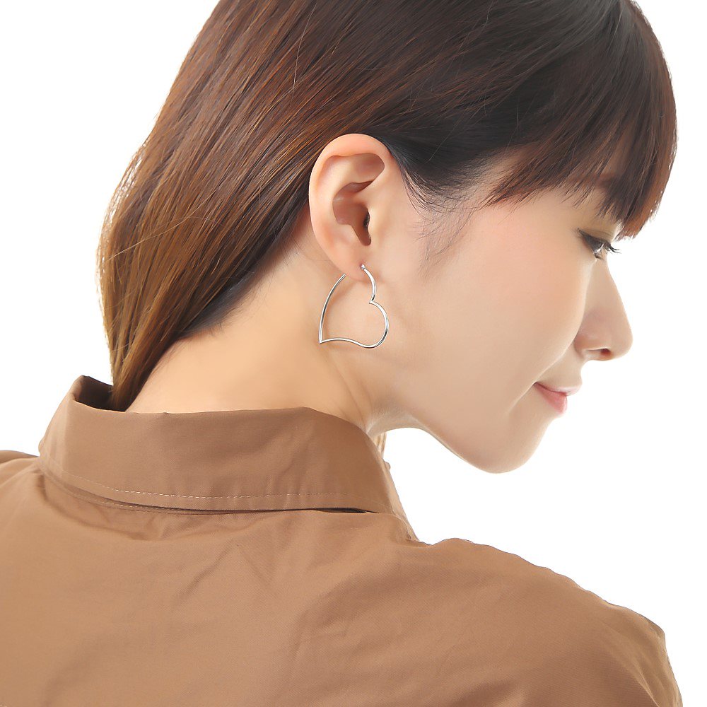 18金 K18 フープ ピアス オープン ハート レディース ホワイトゴールド 直径 35mm 両耳