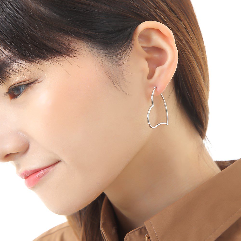 18金 K18 フープ ピアス オープン ハート レディース ホワイトゴールド 直径 35mm 両耳