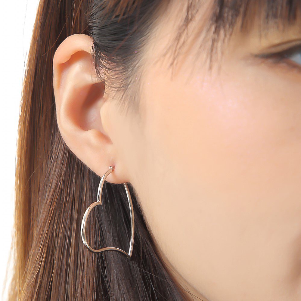 18金 K18 フープ ピアス オープン ハート レディース ホワイトゴールド 直径 35mm 両耳