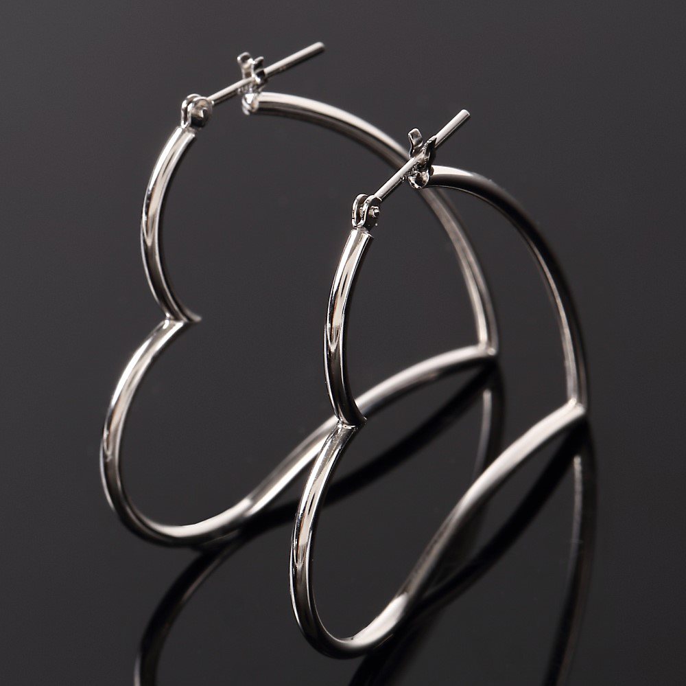 18金 K18 フープ ピアス オープン ハート レディース ホワイトゴールド 直径 35mm 両耳