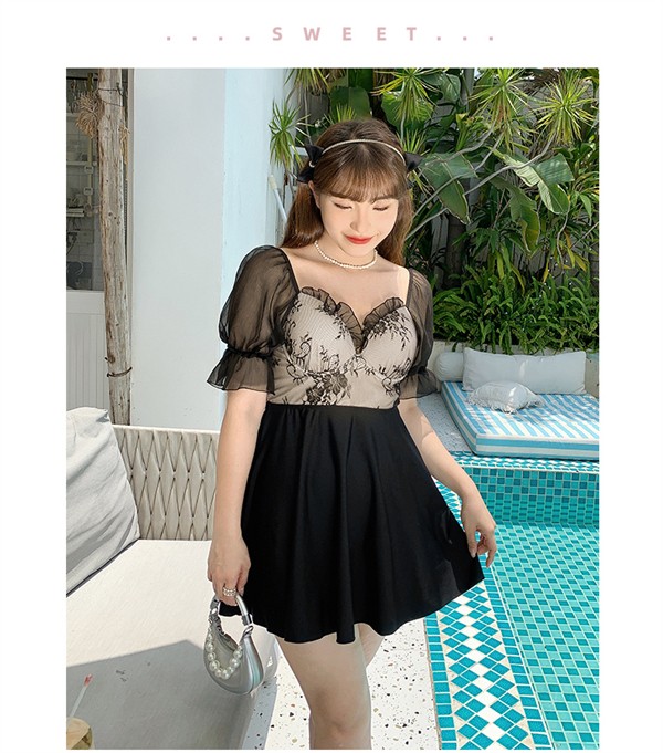 ワンピース水着 ブラック ぽっちゃり 水着 透け感 服みたいな 韓国風 大きいサイズ 体型カバー 露出控えめ 可愛い おしゃれ ショートパンツ ビーチ プール 夏 リゾート 海 プール 温泉 オー