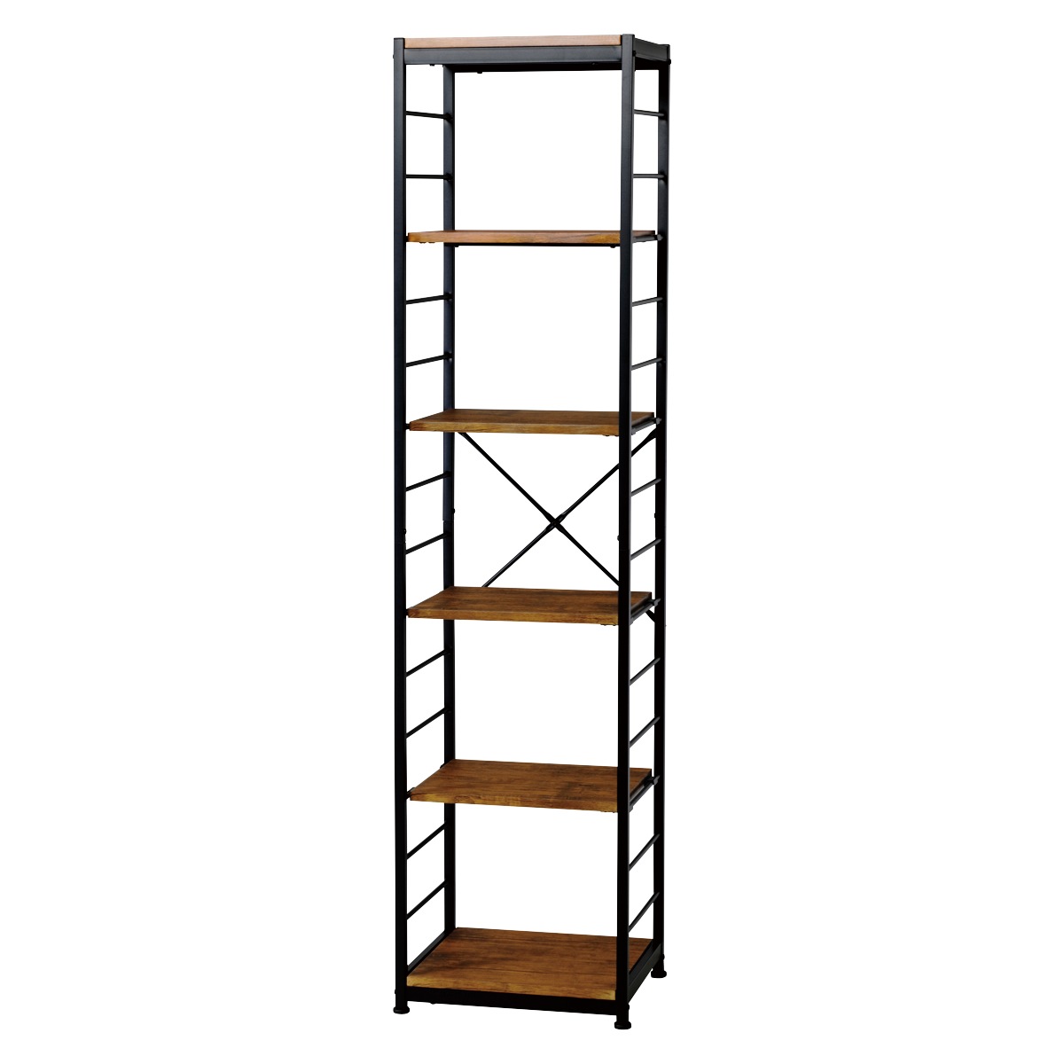 オープンラック6段 幅44cm ヴィンテージ調 スリムタイプ ディスプレイラック 収納 本棚 ラック 棚 フリーラック スチールシェルフ リビング収納 収納棚 シェルフ コンパクト 省スペース