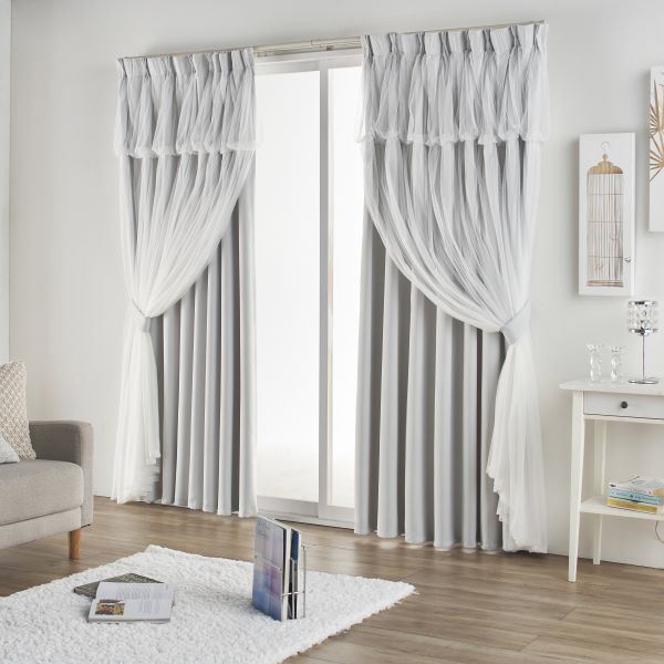 2級遮光カーテン 約幅100x丈178cmx2枚セット ライトグレー 姫系 カーテン 2重カーテン 北欧 レイヤードカーテン ダブルカーテン 一体型カーテン 遮熱 保温 エコ 省エネ レイヤードカーテ