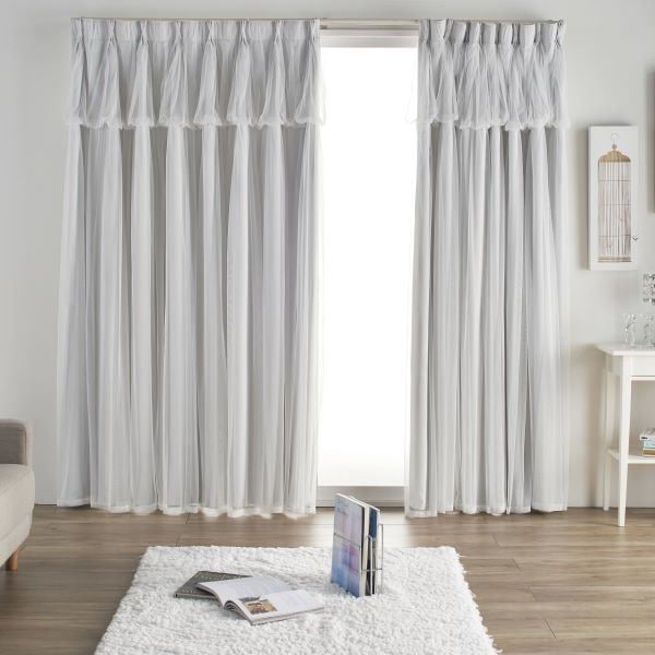 2級遮光カーテン 約幅100x丈178cmx2枚セット ライトグレー 姫系 カーテン 2重カーテン 北欧 レイヤードカーテン ダブルカーテン 一体型カーテン 遮熱 保温 エコ 省エネ レイヤードカーテ