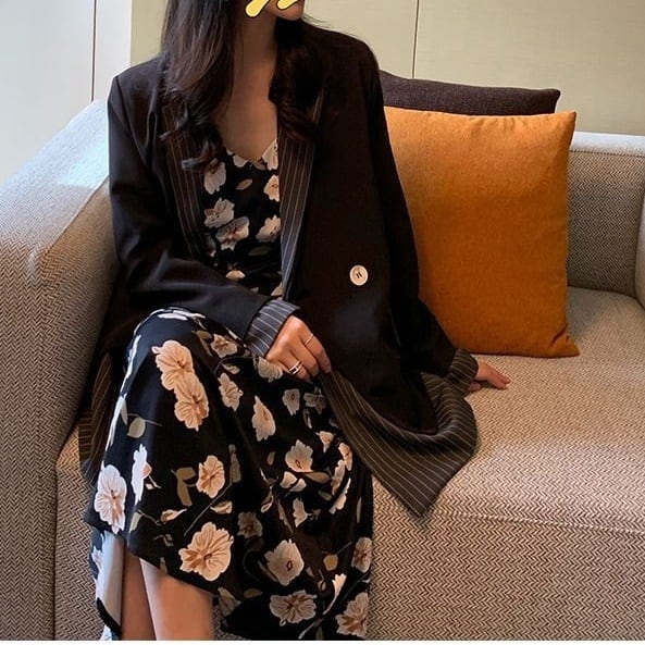 ジャケット レディース テーラードジャケット チェック マニッシュ バイカラー ストライプ フェイクレイヤード アウター ミディアム丈 オーバーサイズ 韓国風 軽い 冬服 アウター 暖かい lout0