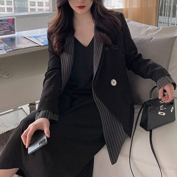 ジャケット レディース テーラードジャケット チェック マニッシュ バイカラー ストライプ フェイクレイヤード アウター ミディアム丈 オーバーサイズ 韓国風 軽い 冬服 アウター 暖かい lout0