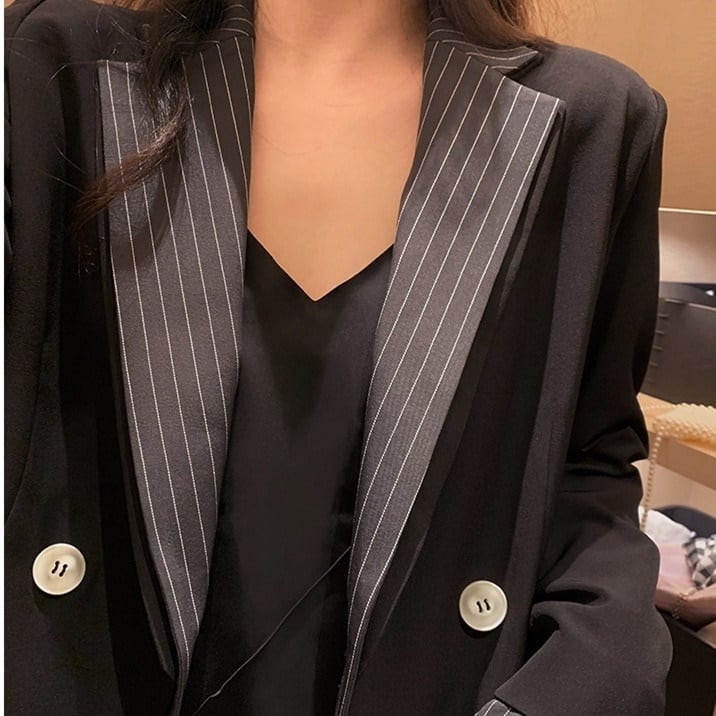 ジャケット レディース テーラードジャケット チェック マニッシュ バイカラー ストライプ フェイクレイヤード アウター ミディアム丈 オーバーサイズ 韓国風 軽い 冬服 アウター 暖かい lout0