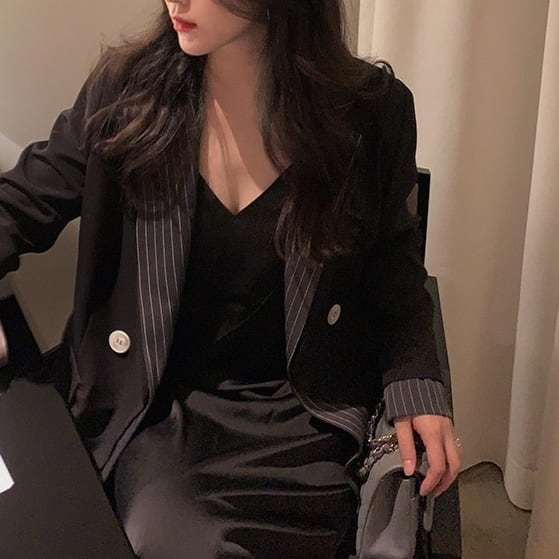 ジャケット レディース テーラードジャケット チェック マニッシュ バイカラー ストライプ フェイクレイヤード アウター ミディアム丈 オーバーサイズ 韓国風 軽い 冬服 アウター 暖かい lout0