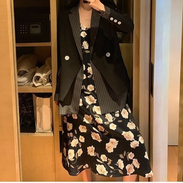 ジャケット レディース テーラードジャケット チェック マニッシュ バイカラー ストライプ フェイクレイヤード アウター ミディアム丈 オーバーサイズ 韓国風 軽い 冬服 アウター 暖かい lout0