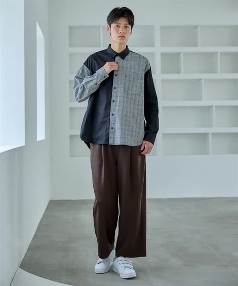 ロングパンツ セットアップ可能 ストレッチタックワイドパンツ 大きいサイズ有