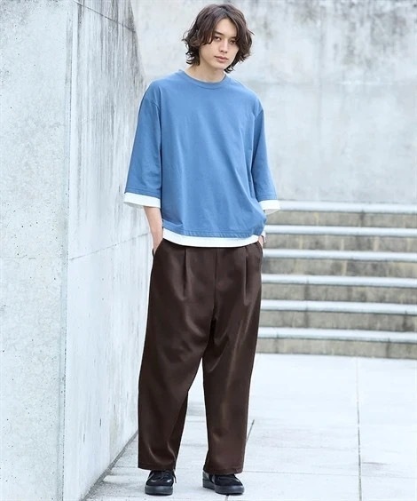 ロングパンツ セットアップ可能 ストレッチタックワイドパンツ 大きいサイズ有