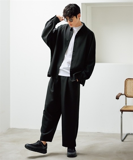 ロングパンツ セットアップ可能 ストレッチタックワイドパンツ 大きいサイズ有