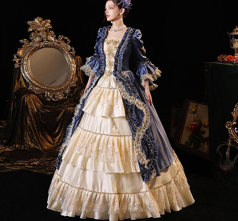 プリンセスドレス パーティードレス ステージ衣装 貴婦人 お嬢様 ワンピース 中世貴族風 貴族ドレス 宮廷ドレス ロングドレス 可愛い フレア袖 ハロウィン クリスマス 撮影 演奏会 司会 演出服 オ