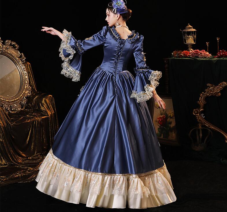 プリンセスドレス パーティードレス ステージ衣装 貴婦人 お嬢様 ワンピース 中世貴族風 貴族ドレス 宮廷ドレス ロングドレス 可愛い フレア袖 ハロウィン クリスマス 撮影 演奏会 司会 演出服 オ