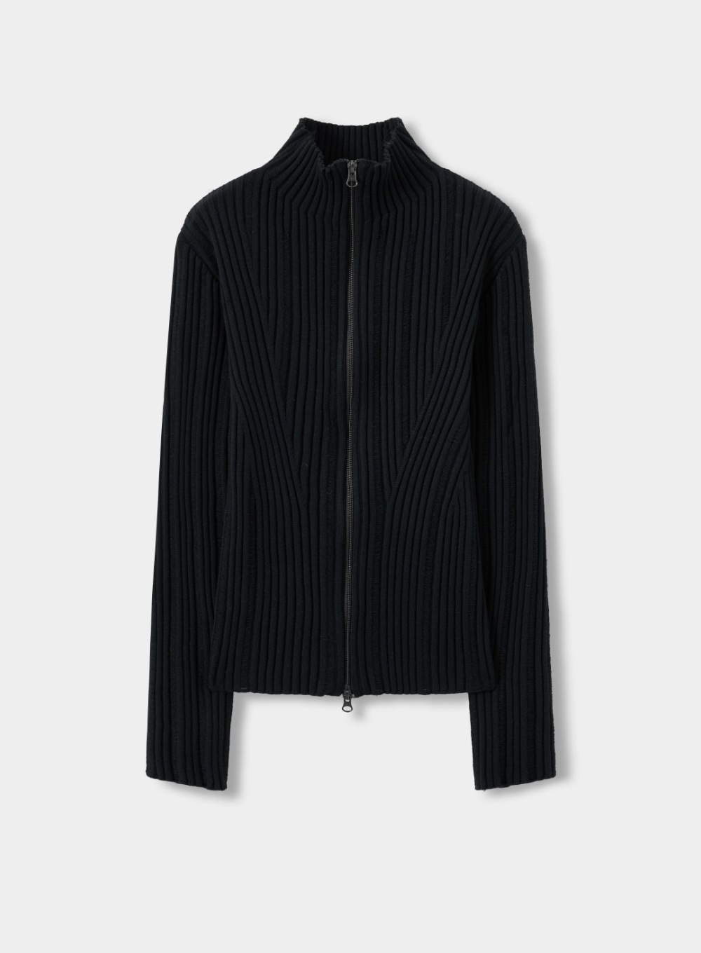 【SATUR】 NOVE DESTROYED 2WAY KNIT ZIP-UP : NEUTRAL BLACK