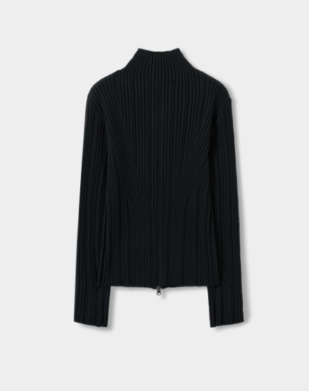 【SATUR】 NOVE DESTROYED 2WAY KNIT ZIP-UP : NEUTRAL BLACK