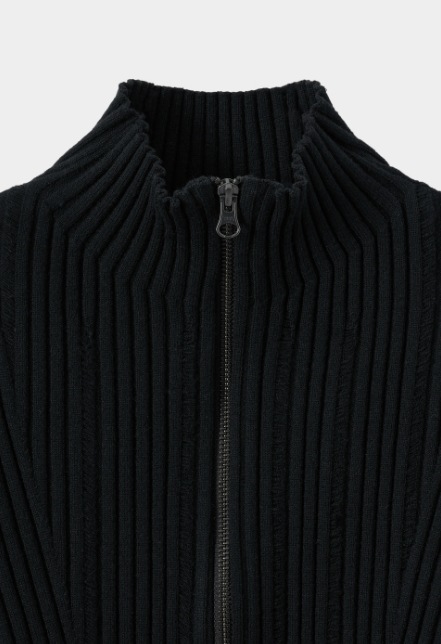【SATUR】 NOVE DESTROYED 2WAY KNIT ZIP-UP : NEUTRAL BLACK