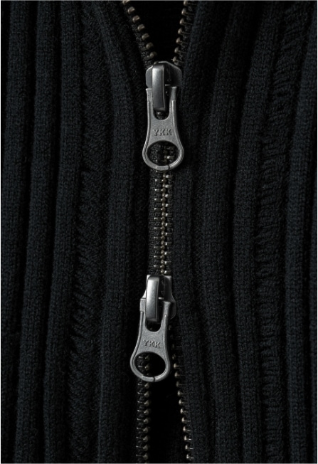 【SATUR】 NOVE DESTROYED 2WAY KNIT ZIP-UP : NEUTRAL BLACK