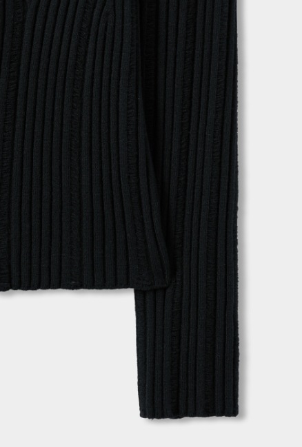 【SATUR】 NOVE DESTROYED 2WAY KNIT ZIP-UP : NEUTRAL BLACK