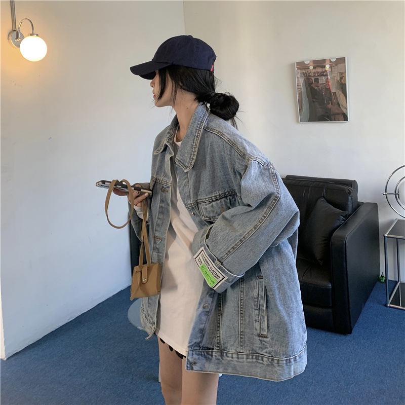 ロゴパッチデニムジャケット デニムジャケット オーバーサイズ デニム ジャケット コート アウター オルチャン 韓国 レディース a4006