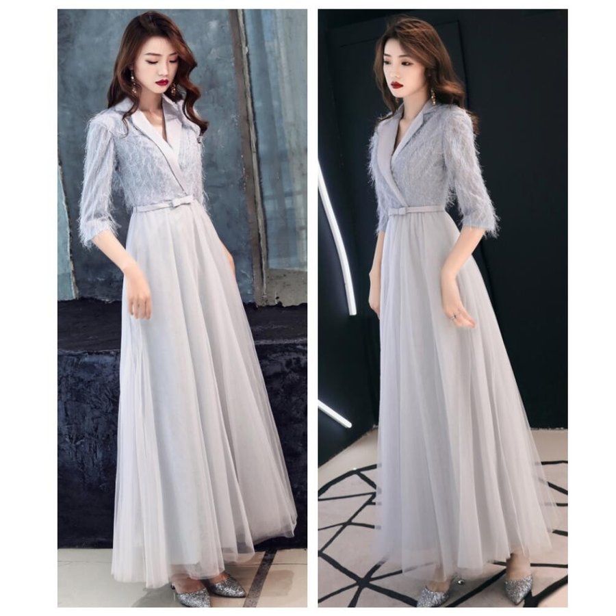 ブライズメイド ドレス ロングドレス 袖あり エレガント 花嫁の介添えドレス カラードレス aライン