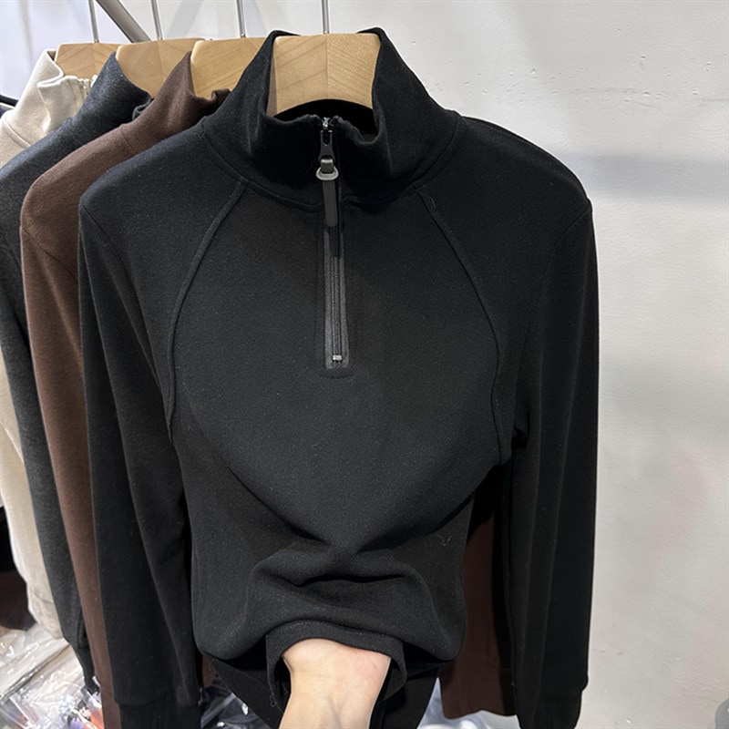 ゆったりスウェット双面德绒纯色拉链半开衫立领长袖卫衣女2025秋春简约上衣パーカー韓国ファッション ゆったりスウェット双面德绒纯色拉链半开衫立领长袖卫衣女2025秋春简约上衣パーカー韓国ファッション