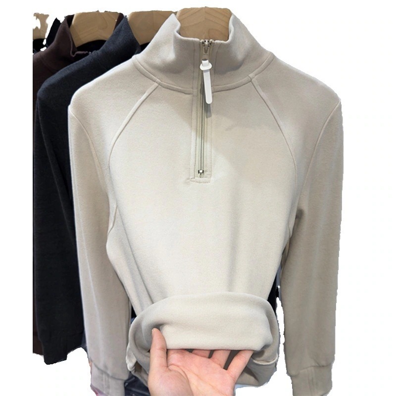 ゆったりスウェット双面德绒纯色拉链半开衫立领长袖卫衣女2025秋春简约上衣パーカー韓国ファッション ゆったりスウェット双面德绒纯色拉链半开衫立领长袖卫衣女2025秋春简约上衣パーカー韓国ファッション